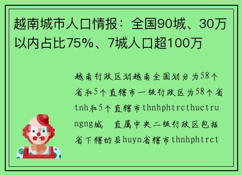 越南城市人口情报：全国90城、30万以内占比75%、7城人口超100万